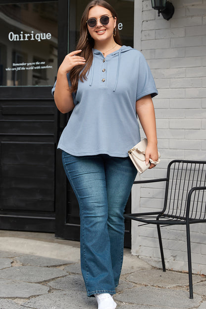 Ashleigh Blue Plus size wafelgebreide hoodie met korte mouwen en trekkoord
