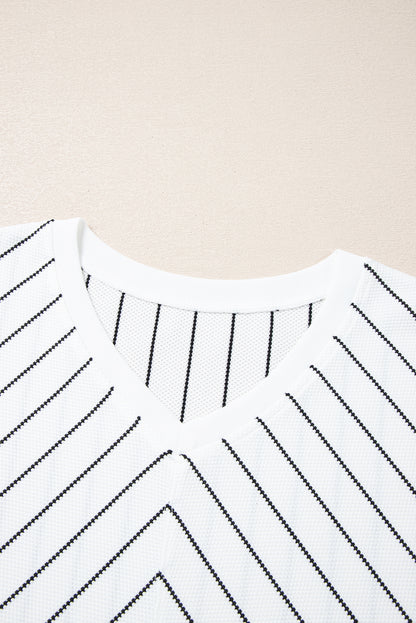 Black Stripe Chevron Striped V Neck Long Sleeve Casual Top