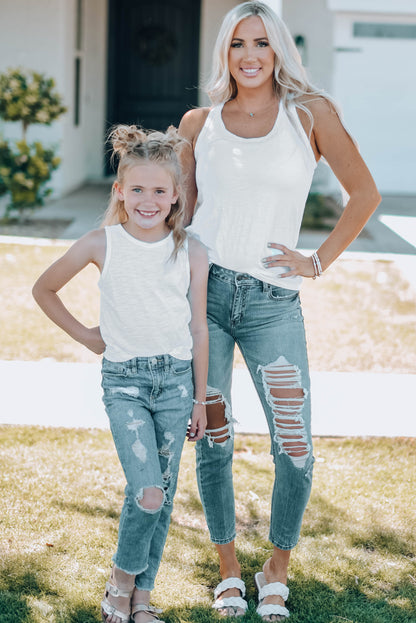 Witte basic effen tanktop met ronde hals