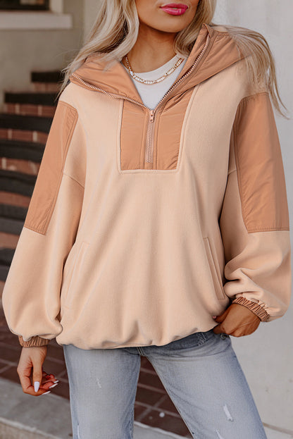 Roze kleurblokpatchwork Half Zip oversized sherpa hoodie
