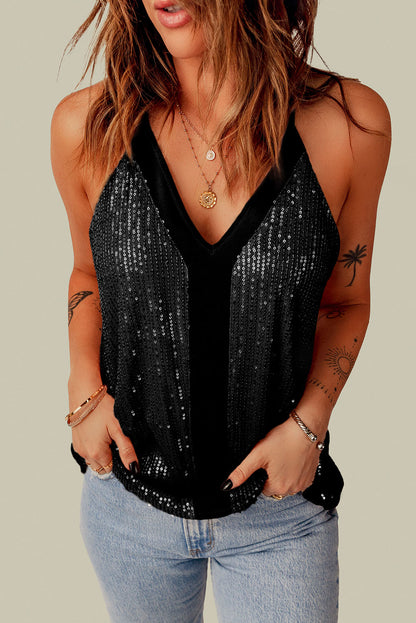 Zwarte racerback tanktop met pailletten