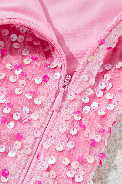 Roze pailletten een schouder pofmouw bodycon mini-jurk