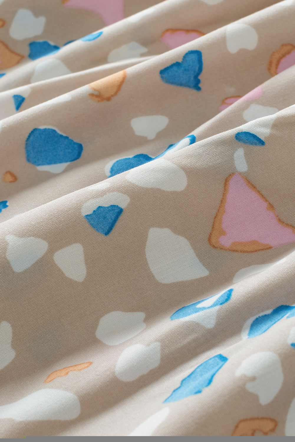 Kaki gekruiste blouse met V-hals, ruches en mouwen en print