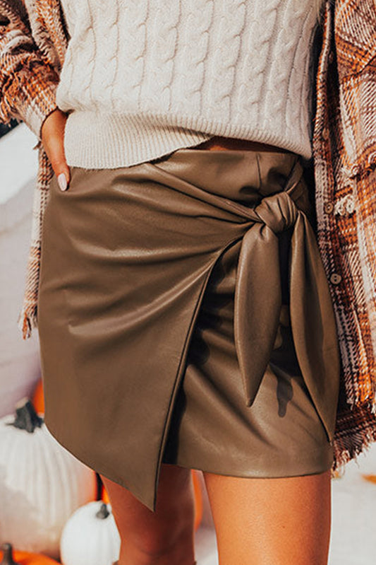 Koffie bowknot faux lederen minirok