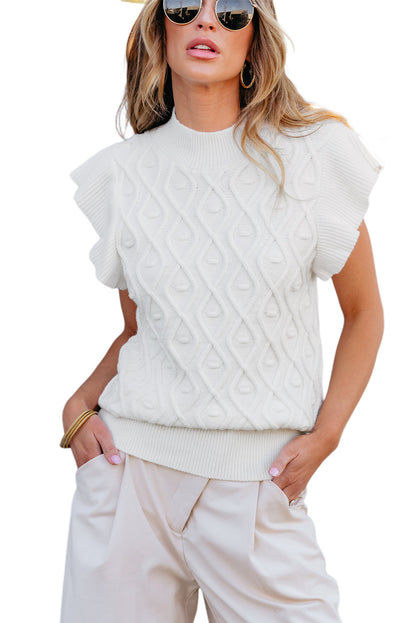 Wit getextureerd gegolfd gebreid vest met nephals