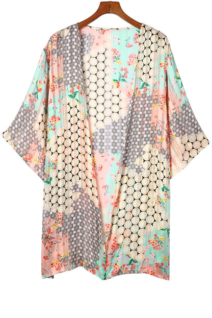 Veelkleurige bloemen open pure glanzende kimono