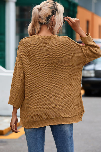 Bruine slouchy getextureerde gebreide losse trui