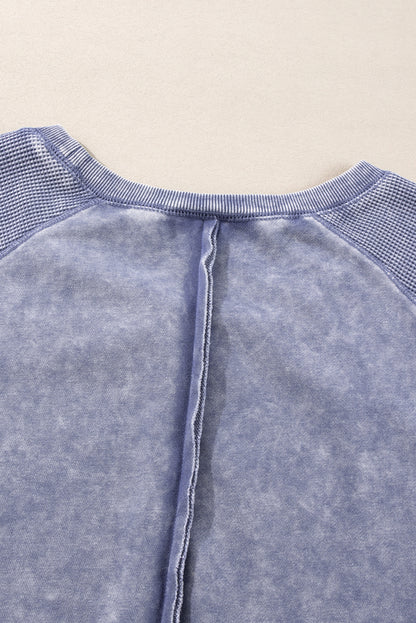 Zeil blauw massief wafel gebreide patchwork raglan mouw sweatshirt