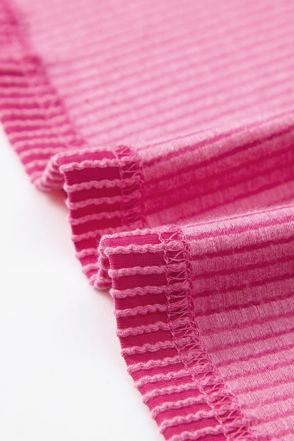 Roze gebreid gebreid T-shirt met losse pasvorm en zakken