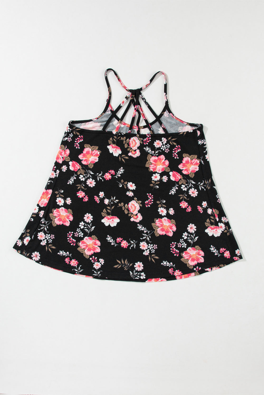 Zwarte bloemen spaghettibandjes tanktop met bandjes op de rug