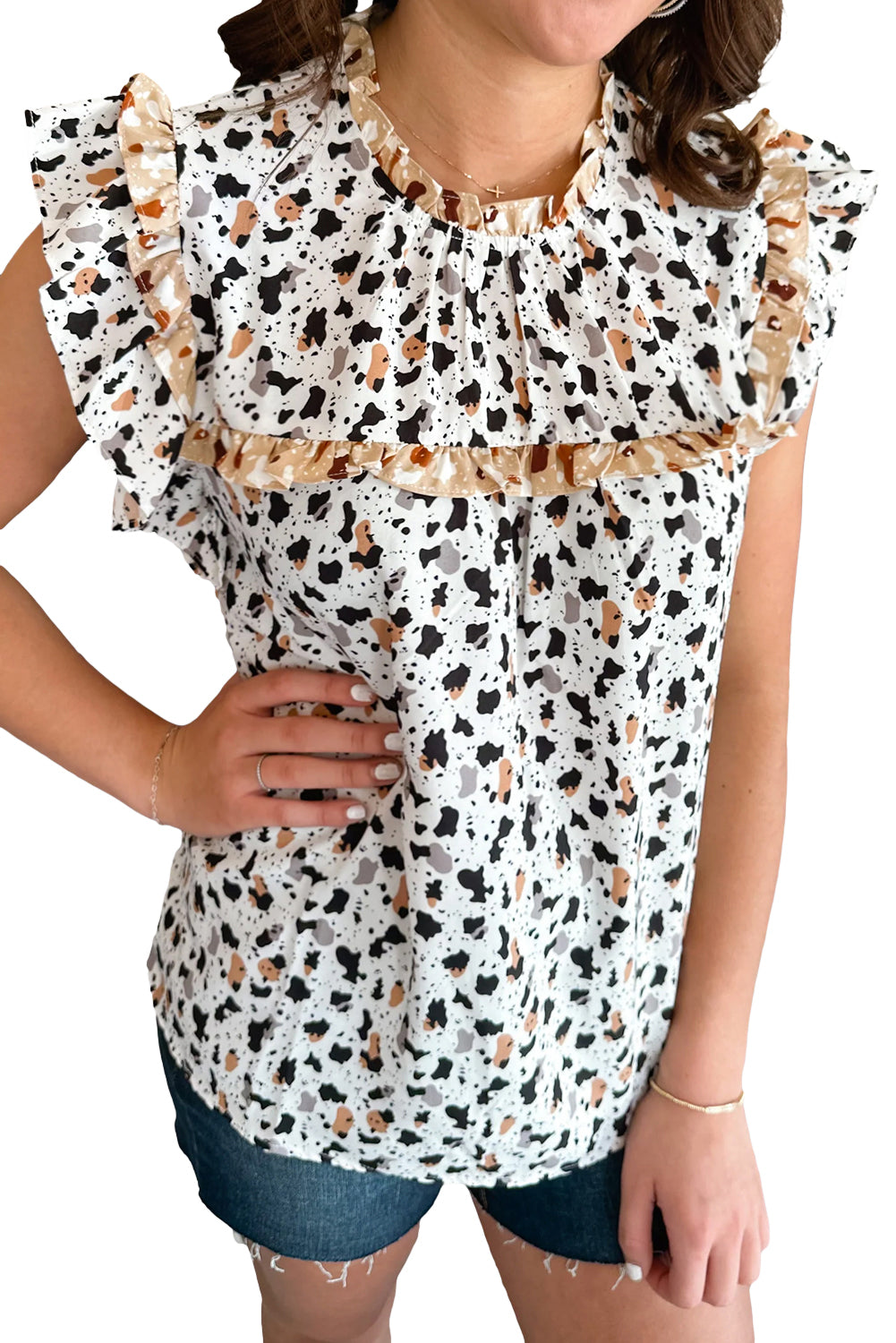 Witte blouse met luipaardprint en dierenvlekken