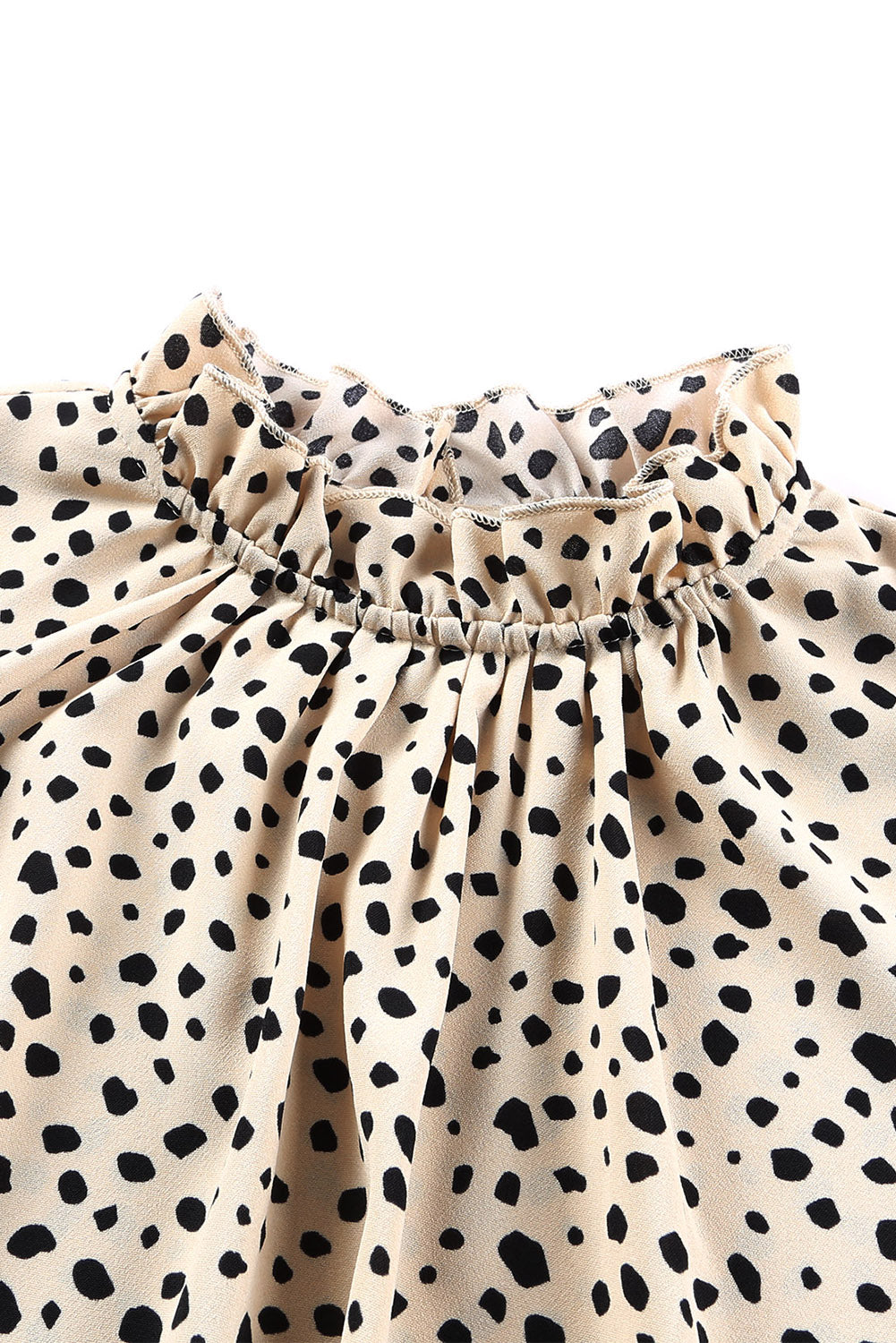 Kaki Cheetah-blouse met 3/4 mouwen en ruches aan de hals