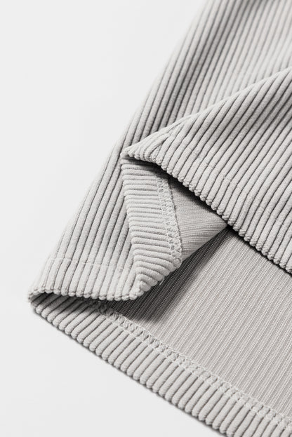 Lichtgrijze corduroy shacket met capuchon en trekkoordzakken