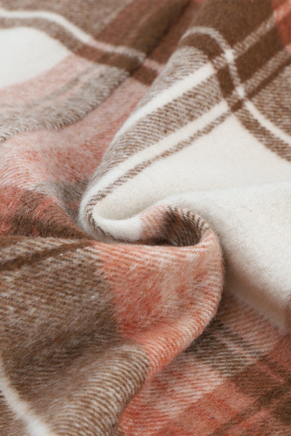 Bruine geruite print met klepzakken en lange shacket