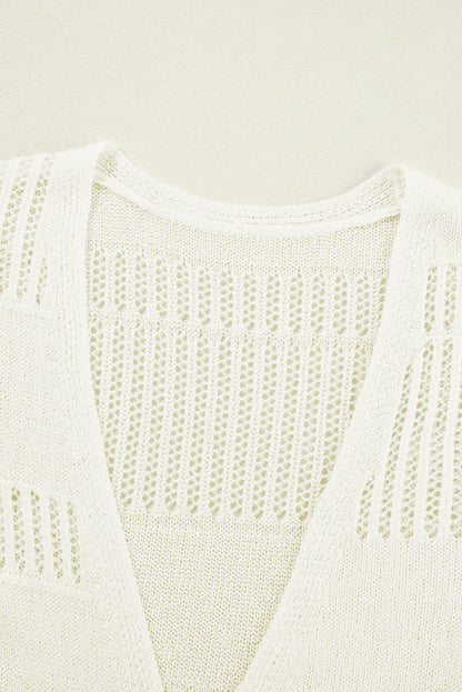 White Solid Color Lightweight Open Knit Tunic Cardigan