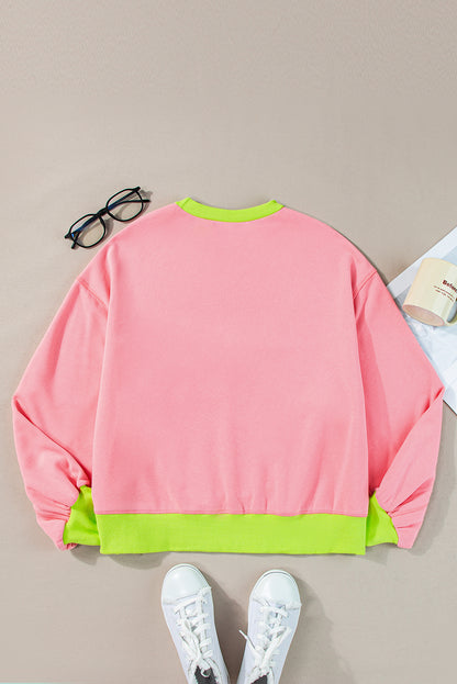 Roze sweatshirt met colorblock-bubbelmouwen