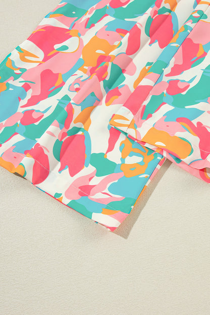 Top met gebloemde mouwen, gesmokte broek met wijde pijpen