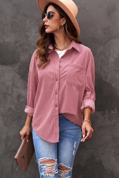 Roze corduroy overhemd met knoopzak
