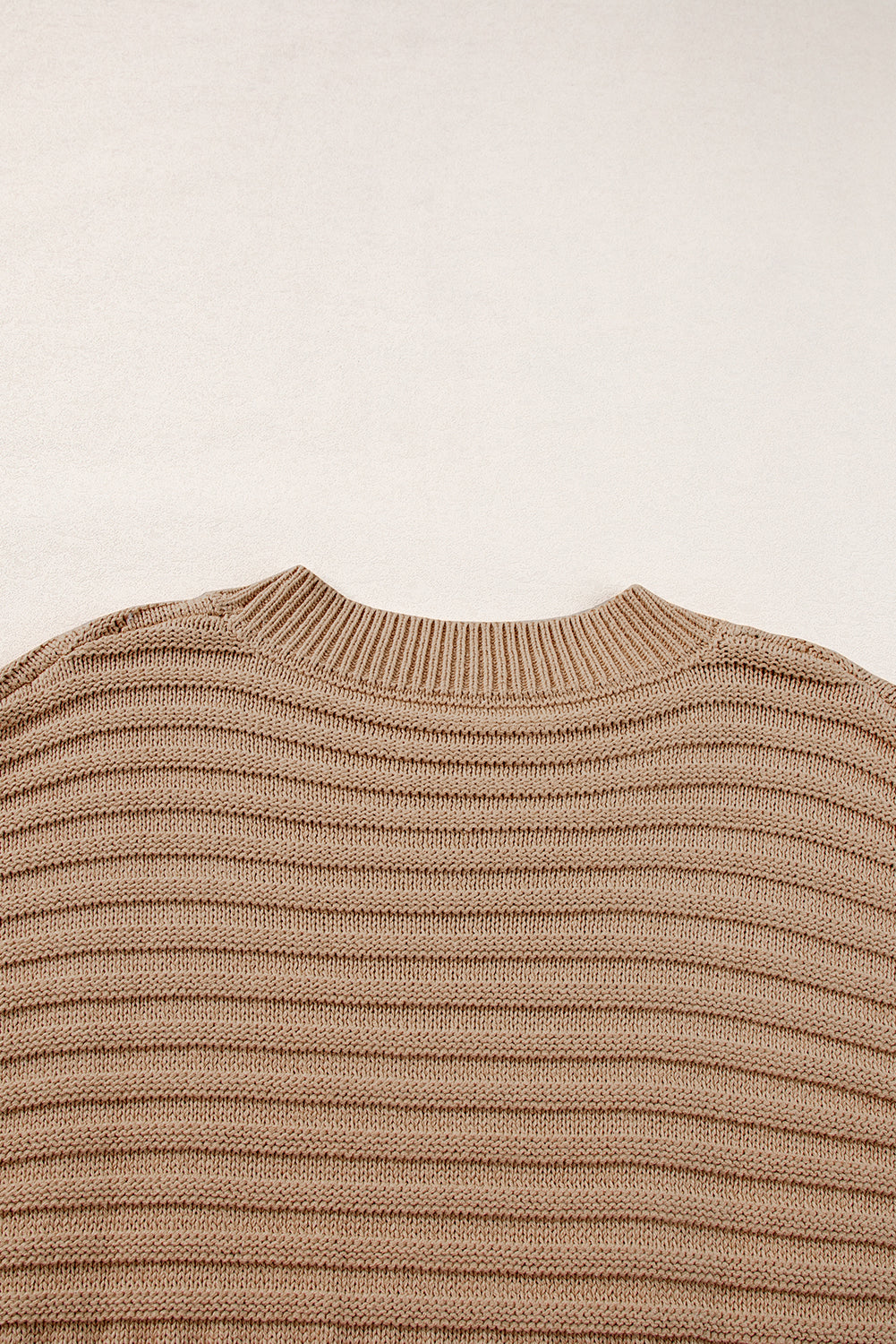 Licht Frans beige ribgebreid trui-T-shirt met wijde mouwen