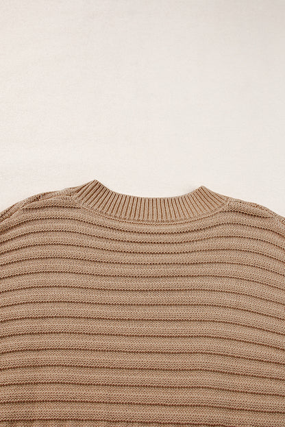 Licht Frans beige ribgebreid trui-T-shirt met wijde mouwen