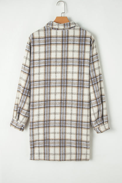 Witte tuniek met geruite print, grote maat shacket met splitten