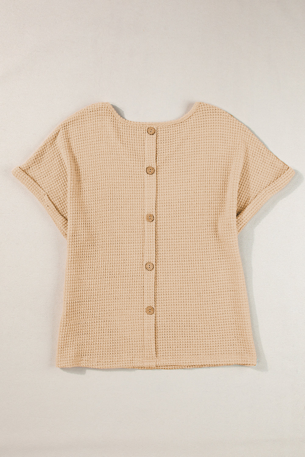Havermout getextureerd T-shirt met knoopsluiting aan de achterkant en manchetten