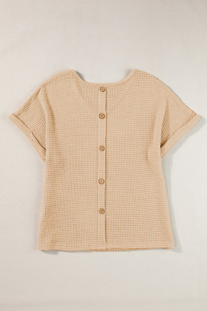 Havermout getextureerd T-shirt met knoopsluiting aan de achterkant en manchetten