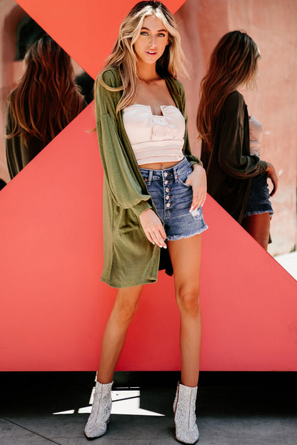 Guacamole Groene Capuchon Zijsplit Open Cardigan met Zak