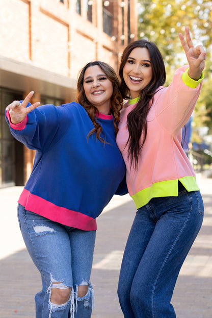 Roze sweatshirt met colorblock-bubbelmouwen