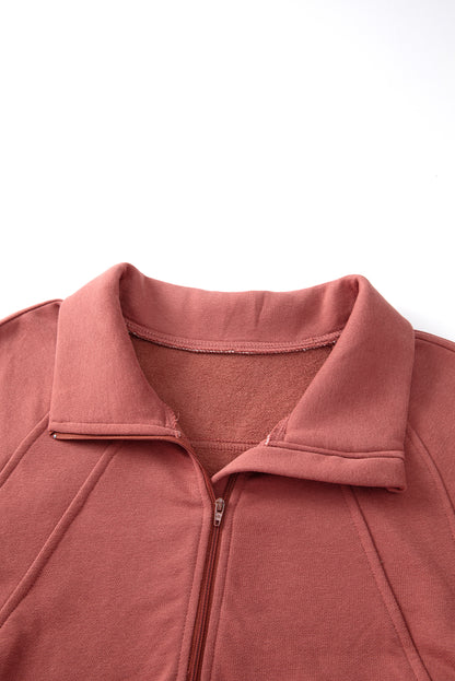 Smoke Green Fleece Lined Zip Up Stand Collar Thumbhole Sleeve Sweatshirt
