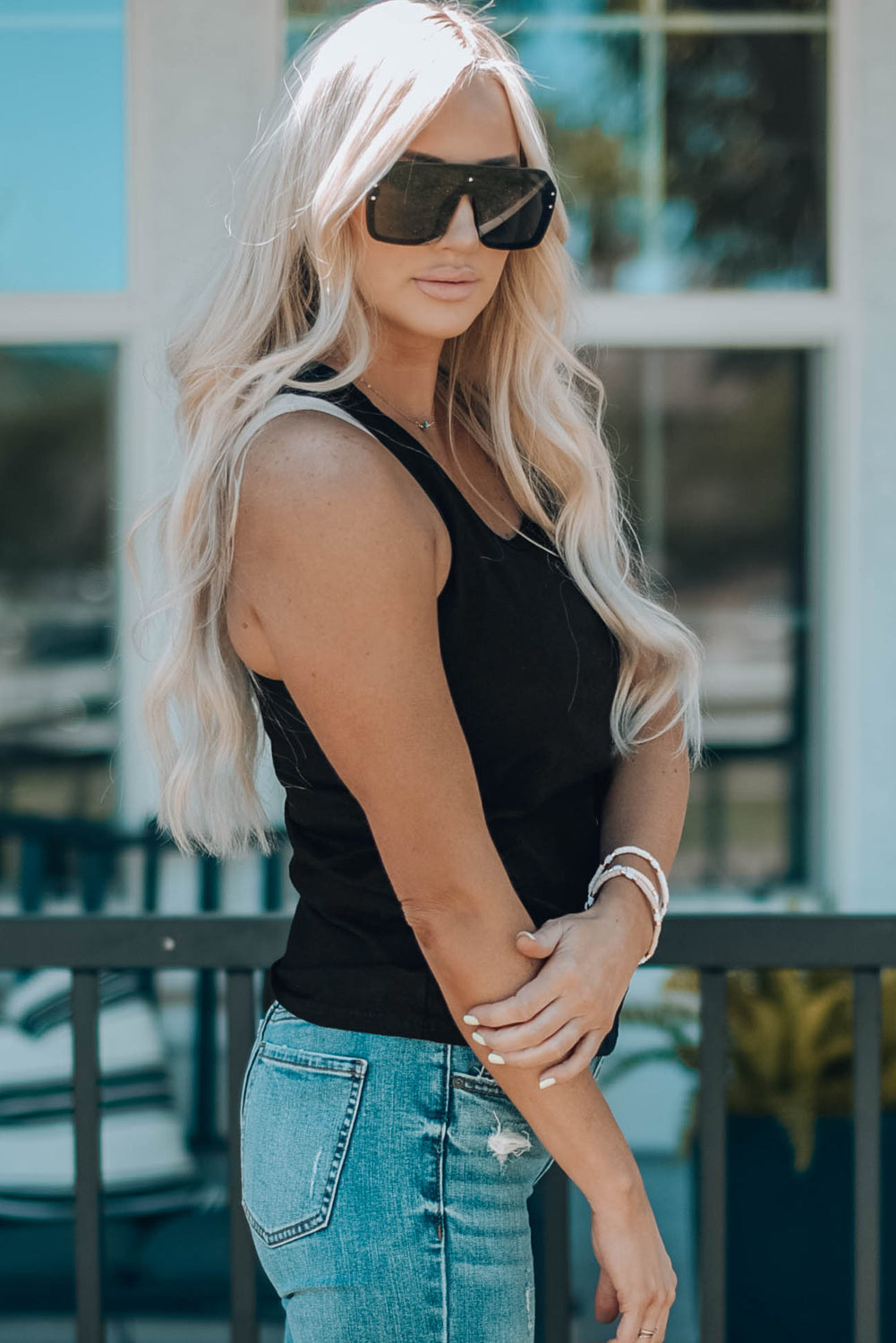 Zwarte basic effen tanktop met ronde hals