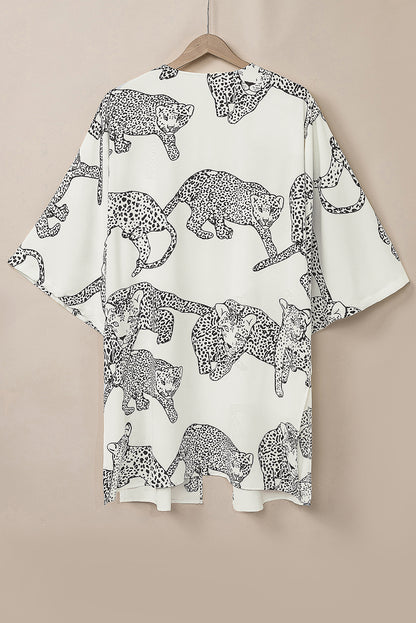 Witte Cheetah-print losse pasvorm open voorkant kimono