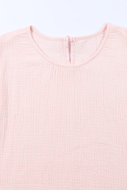 Roze getextureerde gelaagde blouse met korte mouwen en ruches