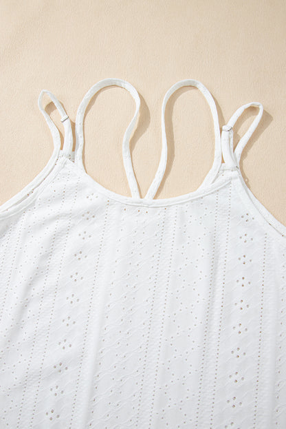 Witte tanktop met ronde hals en oogjes met bandjes