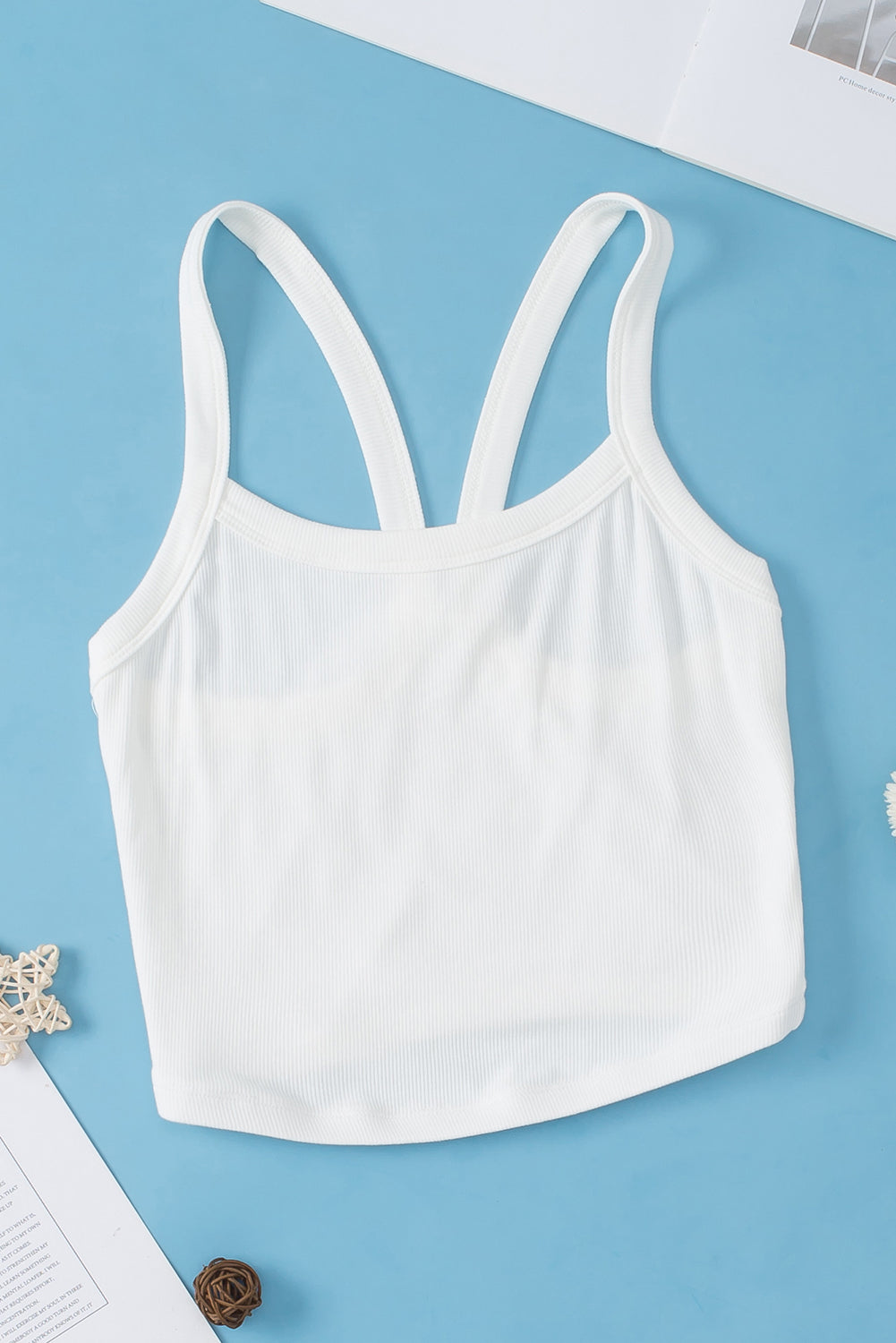 Witte atletische geribbelde cropped cami-top