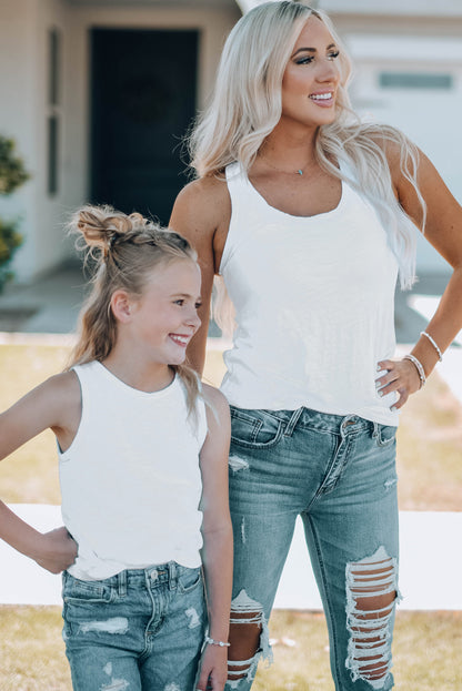 Witte basic effen tanktop met ronde hals