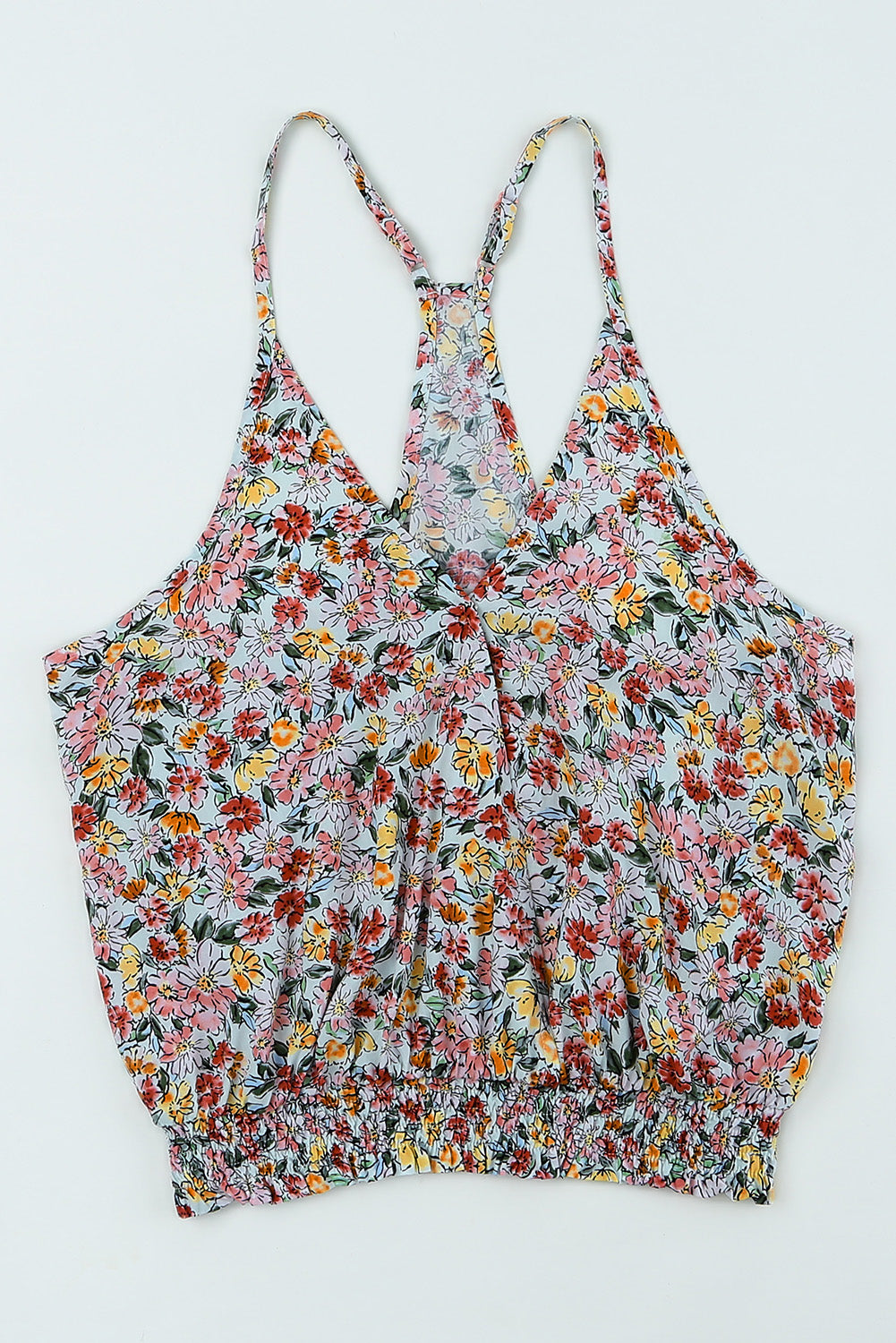 Veelkleurige tanktop met bloemen en V-hals