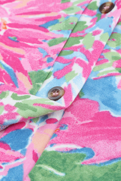 Roze bloemenprint vest met lange mouwen en knopen