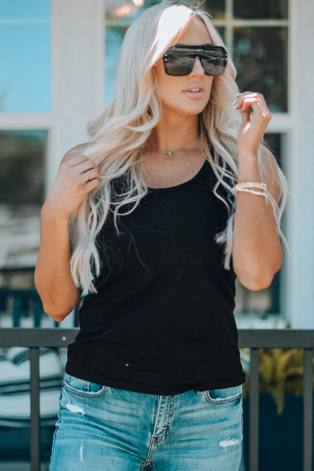 Zwarte basic effen tanktop met ronde hals