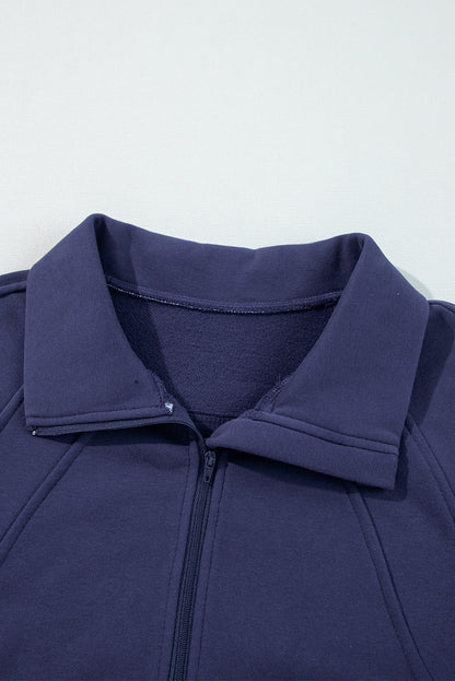 Smoke Green Fleece Lined Zip Up Stand Collar Thumbhole Sleeve Sweatshirt