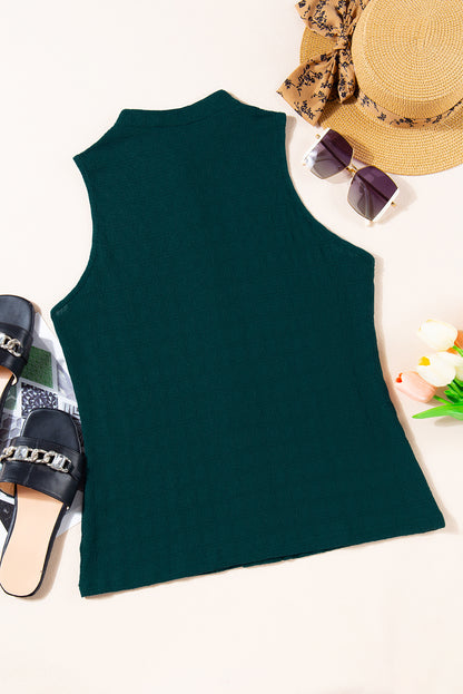 Zeegroene tanktop met getextureerde splithals
