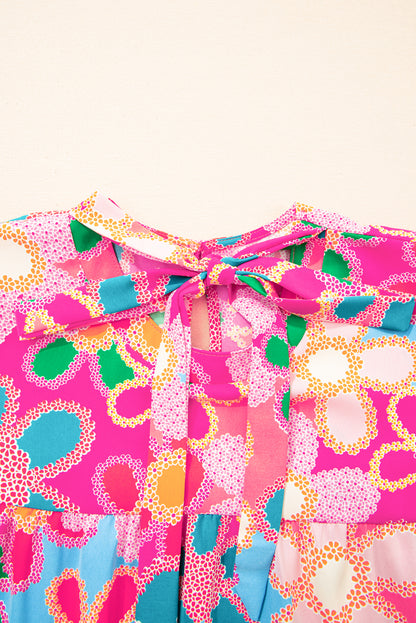 Paarse boho bloemenprint top met korte mouwen en bladerdeeg