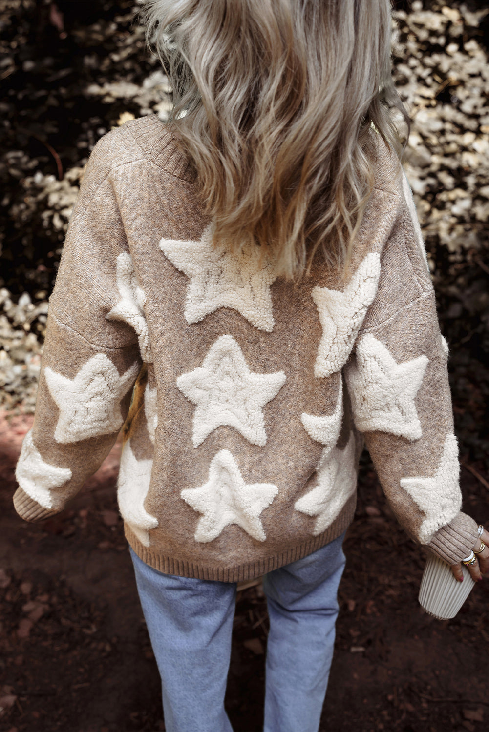 Kaki vest met sherpa-sweater met sterrenpatroon en zakken